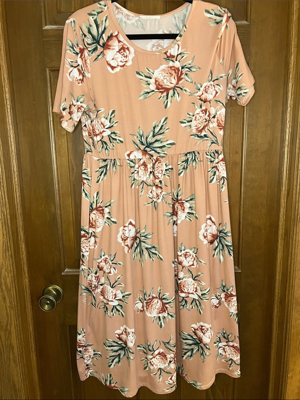 Reborn Peach Floral Short Sleeve Midi Dress-size XL